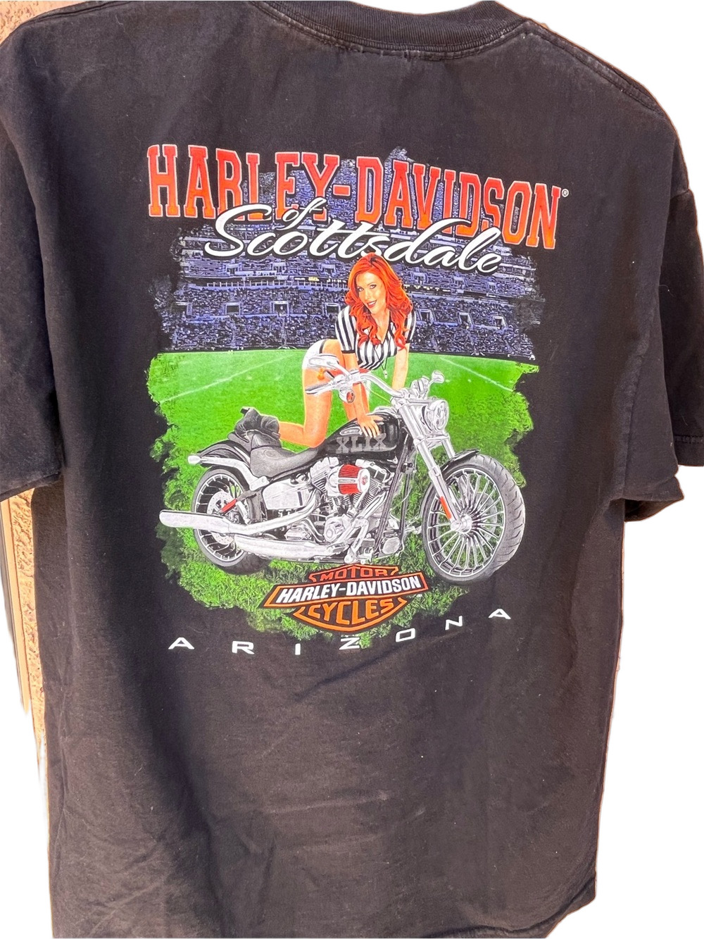 Harley-Davidson Scottsdale AZ Super Bowl XLIX 49 Custom Black Graphic Tee Mens L